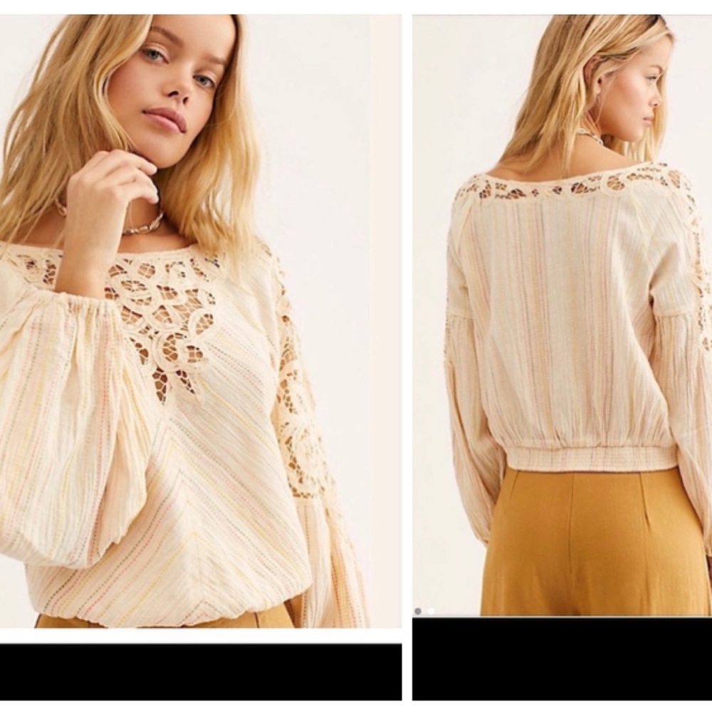 Free People Boho Crochet Cottagecore Top Blouse Size XS - Picture 5 of 12